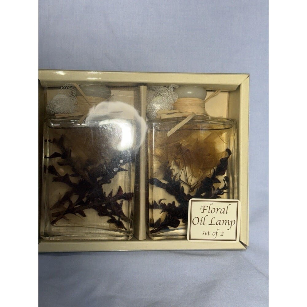 Designpac Floral Oil Lamp Set of 2, 190 mL Total, Clear Glass & Ceramic